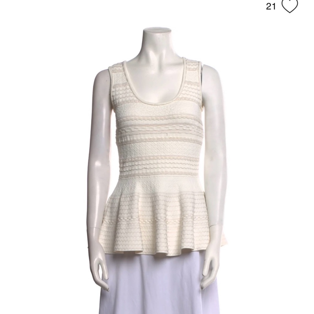 Alexander McQueen Ivory Textured Peplum Tank Top